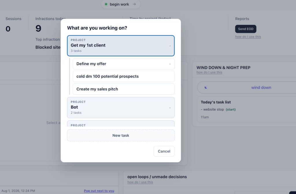 What are you working on — choose a money task